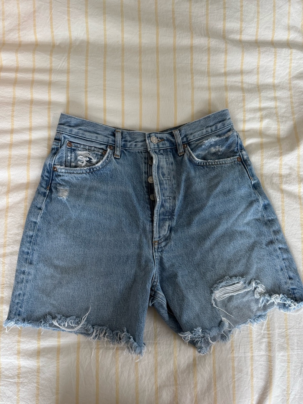 AGOLDE Stella shorts Light Blue Distressed High-Waist Denim Shorts size 27
